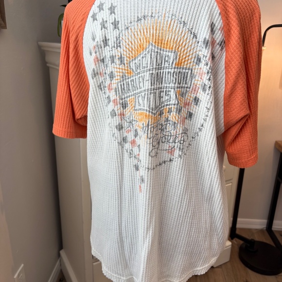 Harley-Davidson Waffle Bling Button Raw Hem V-neck - Picture 6 of 11